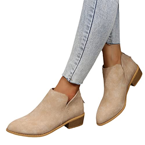 MIYYO Elegant Stiefeletten Damen Chelsea Ankle Boots Mit Blockabsatz Biker Booties Mit Reißverschluss Frauen Herbst Winter Knöchel Schuhe Freizeit Kurz Stiefel Für Party (Color : Beige, Size : 36 EU) von MIYYO