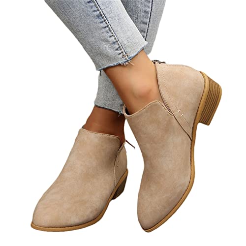 MIYYO Retro Stiefeletten Damen Klassisch Chelsea Kurz Stiefel Wildleder Ankle Boots Biker Booties Mit Reißverschluss Frauen Freizeit Knöchel Schuhe Für Outdoor Party (Color : Khaki, Size : 38 EU) von MIYYO