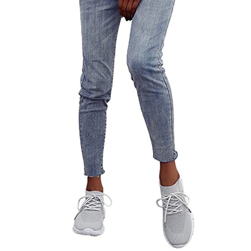 MIYYO Schnürung Laufschuhe Damen Orthopädisch Walkingschuhe Sommer Freizeit Slip-on Sneaker Atmungsaktiv Strick Mesh Laufschuhe Leicht Weiche Sohle Joggingschuhe (Color : Gray, Size : 38 EU) von MIYYO