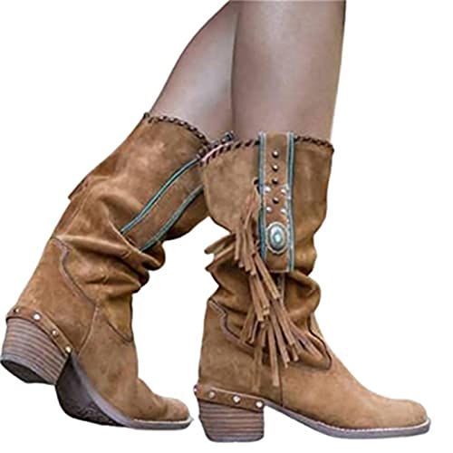 Western Cowboy Stiefel Mit Stein Damen Retro Fransen Stiefeletten Lässig Booties Mit Blockabsatz Runder Zeh Winter Schlupfstiefel Atmungsaktiv Rutschfest Arbeitsschuhe ( Color : Brown , Size : 38 EU ) Western Cowboy Stiefel Mit Stein Damen Retro Fransen Stiefeletten Lässig Booties Mit Blockabsatz Runder Zeh Winter Schlupfstiefel Atmungsaktiv Rutschfest Arbeitsschuhe ( Color : Brown , Size : 38 EU ) von MIYYO
