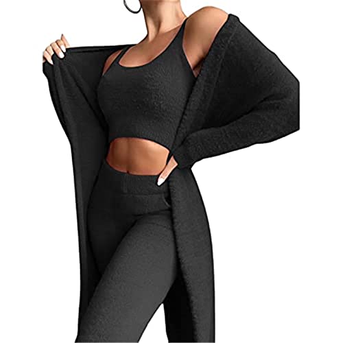 Winter Frühling Pyjamas Damen Mädchen Dreiteilig Ensembles de Schlafanzug Warm Coral Fleece Samt Nachtwäsche Kapuzenpullover Jacke Crop Tank Top und Hoher Taille Shorts ( Color : Black , Size : M ) Winter Frühling Pyjamas Damen Mädchen Dreiteilig Ensembles de Schlafanzug Warm Coral Fleece Samt Nachtwäsche Kapuzenpullover Jacke Crop Tank Top und Hoher Taille Shorts ( Color : Black , Size : M ) von MIYYO