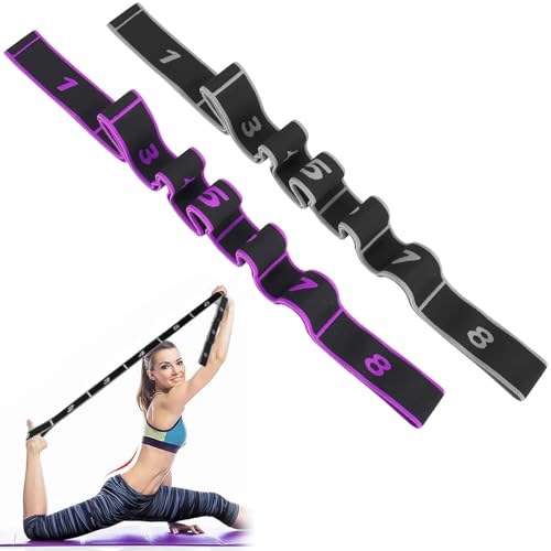 2 Stück Yoga Stretch Gurt Gymnastikband, Widerstandsbänder mit 8 Schlaufen Fitnessbänder, Trainingsbänder Elastisch für Fitness, Yoga, Tanztraining, Pilates von MJFENDAI