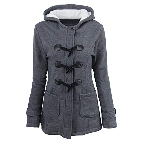 MJIQING Damen Winterjacke Lang Plüsch Jacken Für Damen Hornknopfjacke Winter Lässige Kapuzen-Oberbekleidung Mit Taschen Einfarbig Wollmäntel Winterjacke Damen Mantel Winter Damen Wintermantel Lang von MJIQING