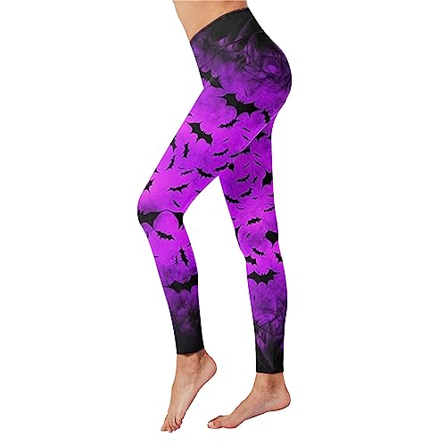 MJIQING Leggings Damen Halloween Druck Blickdichte Sport Yogahosen Slim Fit Hohe Taille Lange Fitnesshose Laufhose Tights Elastische Strumpfhosen Freizeithosen Halloween Kostüm Leggings von MJIQING