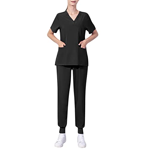 MJIQING Unisex Medizinische Uniform Set mit Kasack und Hose, Einfarbig Medical Schrubb-Set, Pflege Berufsbekleidung von MJIQING