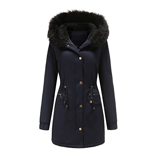 MJIQING Winterjacke Damen Warm Wintermantel - Damen Winter Jacke mit Kapuze Verdicken Gefüttert Warm Große Größen Jacke Parka Mantel Puffer mit ReißVerschlüSse Und Knöpfe von MJIQING