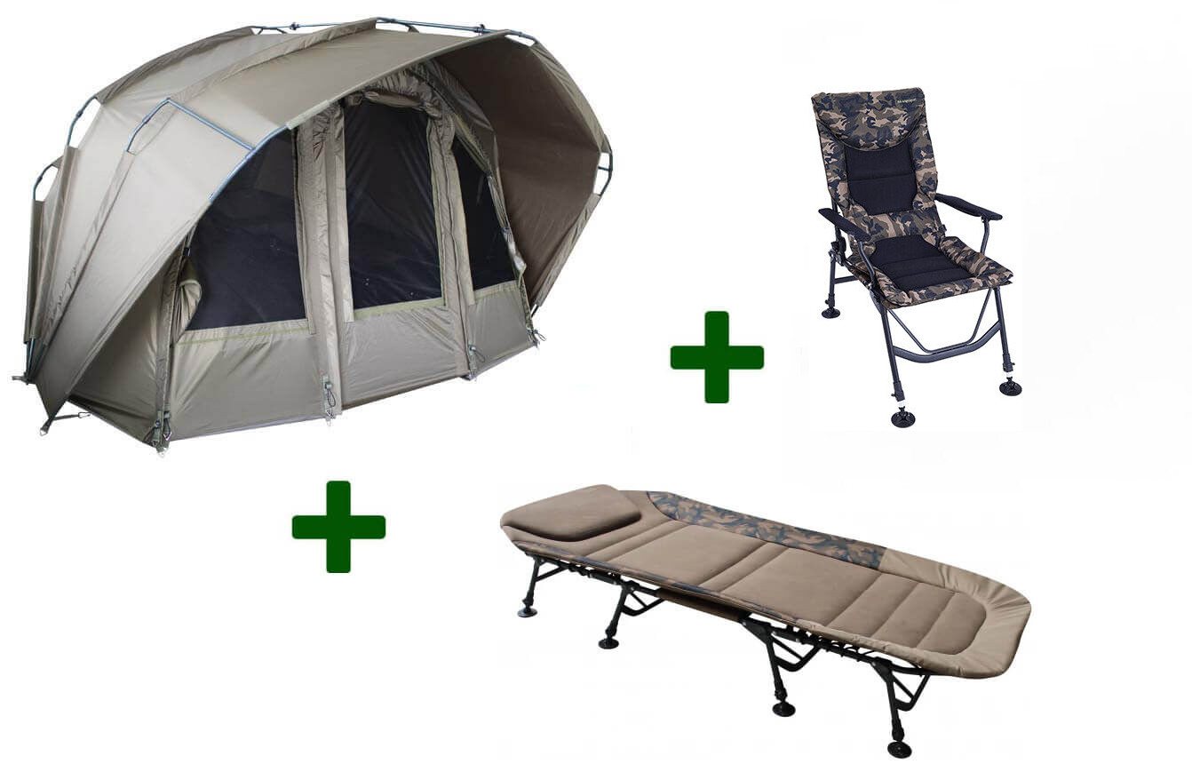 MK Angelsport Angelzelt Fort Knox 2.0 Pro Bivvy 2Man + Camo Bedchair + Recliner Carpchair von MK Angelsport