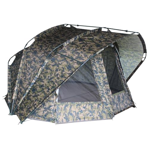 MK-Angelsport "Fort Knox 2.0 Ghost 3-4 Personen Innenhöhe 1,9m BxTxH : 3,54 m x 3,75 m Dome Zelt Karpfenzelt wasserfest und temperaturstabiles Angelzelt,inkl. Gummihammer 1-2 von MK-Angelsport