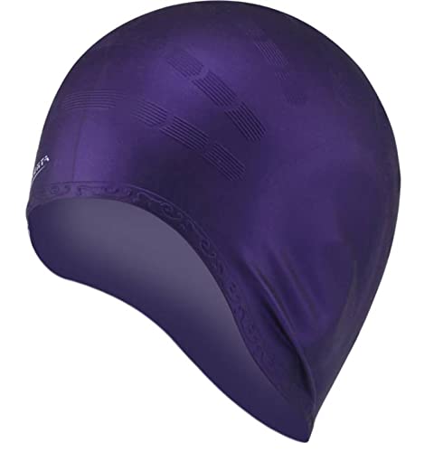 Badekappe Erwachsene hohe elastische Schwimmkappen Männer Frauen wasserdichte Schwimmbadkappe schützen Ohren Langes Haar großes Silikon -Tauchhut Schwimmkappe (Color : Purple) von MKLHAVB