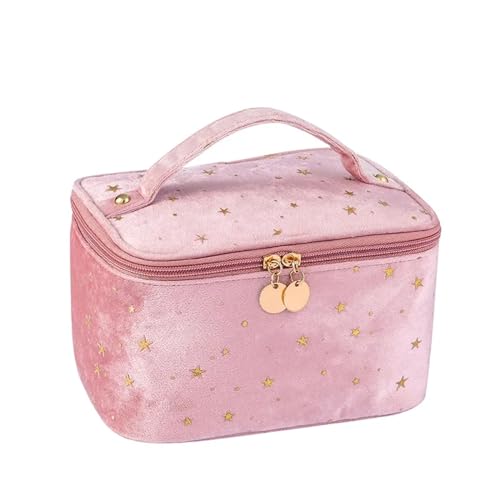 Kosmetiktasche Frauen Kosmetiktasche Reise Hand Wash Bag Samt Kosmetische Aufbewahrungstasche Schmink Tasche(Pink) von MKLHAVB