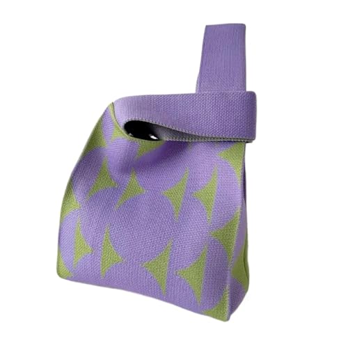 MKLHAVB Handgelenktasche Handgemachte Strickhandtasche Damen Knoten Handgelenktasche Lässige Tragetasche Mädchen Wiederverwendbare Einkaufstaschen Strickhandtasche Clutch-Tasche(Purple) von MKLHAVB