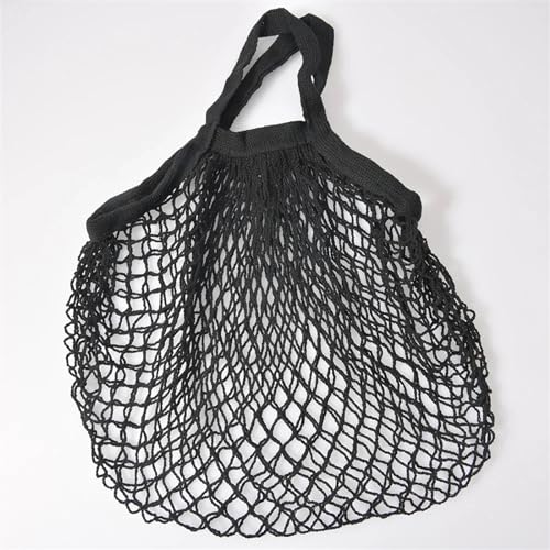 MKLHAVB Tragbare Baumwoll-Netztasche Obst-Gemüse-Tasche, waschbare Baumwoll-Mesh-String-Handtasche, kurzer Griff, Netztasche, Wiederverwendbare Lebensmittel-Mesh-Tasche Gemüsetasche aus Netz(Black) von MKLHAVB