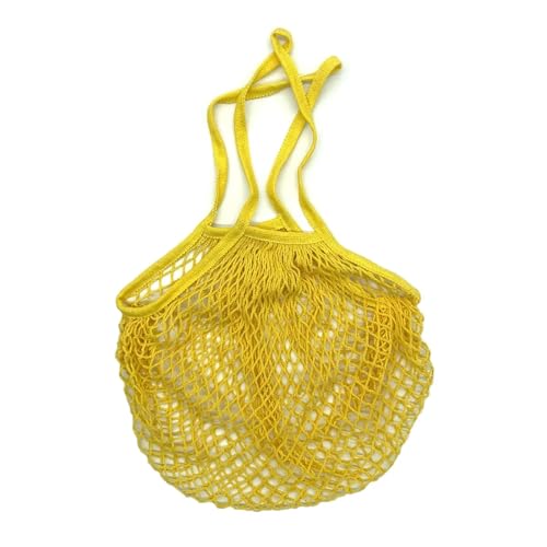 Tragbare Baumwoll-Netztasche 3 stücke Tragbare Wiederverwendbare Lebensmittel Taschen for Obst Gemüse Lagerung Tasche Baumwolle Mesh String Handtasche Langen Griff Net Tote Gemüsetasche aus Netz(Yello von MKLHAVB