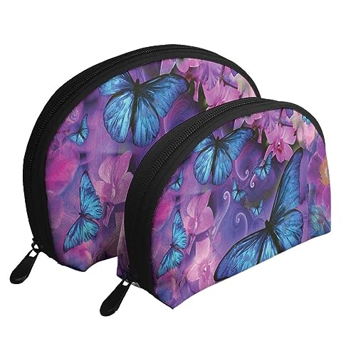 Reise-Make-up-Tasche für Golfplatz, 2 Stück, tragbare Kosmetiktasche, Kulturbeutel für Damen und Mädchen, Blume Schmetterling, Einheitsgröße Reise-Make-up-Tasche für Golfplatz, 2 Stück, tragbare Kosmetiktasche, Kulturbeutel für Damen und Mädchen, Blume Schmetterling, Einheitsgröße von MKNAZ