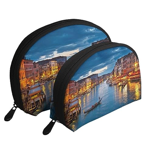 Reise-Make-up-Tasche mit Schneemann-Motiv, tragbar, Kosmetiktasche, Kulturbeutel für Damen und Mädchen, 2 Stück, Venedig Nacht, Einheitsgröße Reise-Make-up-Tasche mit Schneemann-Motiv, tragbar, Kosmetiktasche, Kulturbeutel für Damen und Mädchen, 2 Stück, Venedig Nacht, Einheitsgröße von MKNAZ