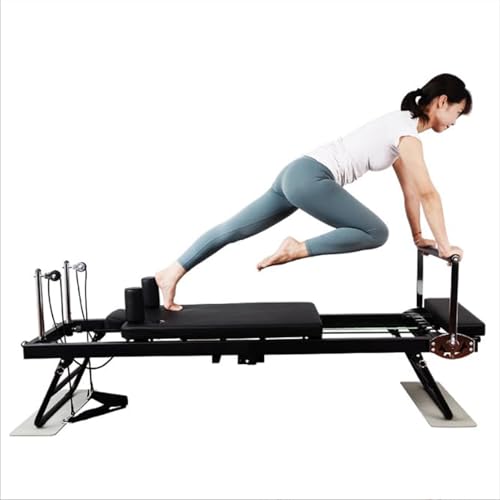 MLQZF Faltbare Reformer-Pilatesmaschine, 5 verstellbare Latex-Elastikseile, Balanced Body Reformer-Pilatesgerät für das Training zu Hause, Pilatesbett für Anfänger, bis zu 136 kg,Schwarz von MLQZF