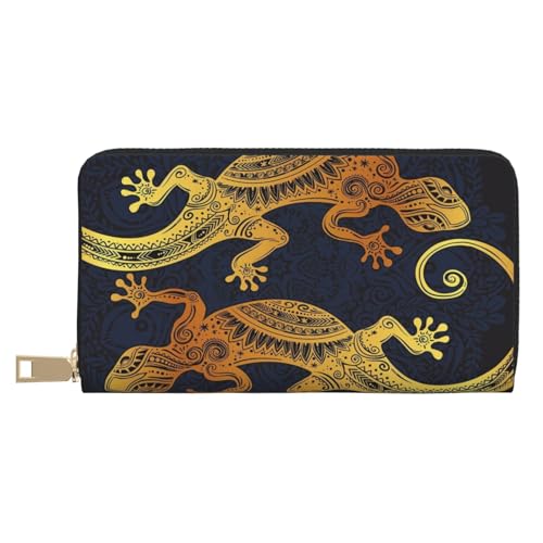 MLTRFGJ Gecko Lizards Durable Printed and Fashionable Leather Wallet with Secure Zipper Closure, Gecko-Eidechsen, Einheitsgröße von MLTRFGJ