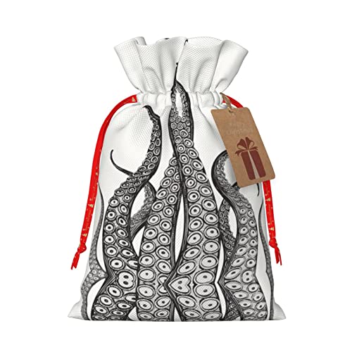 Octopus Tentakel bedruckte Kordelzug-Leinen-Geschenktasche, wiederverwendbare Weihnachts-Aufbewahrungstasche von MLTRFGJ