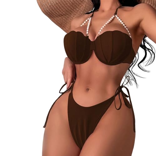 MLWSKERTY Frauen Einfarbig Badeanzüge Weibliche Bikinis Set Stücke Bademode Highs Cut Badeanzug Beachwears von MLWSKERTY