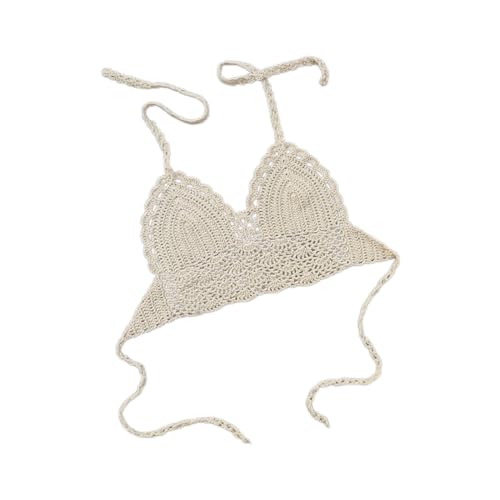 MLWSKERTY Gehäkeltes Neckholder Crop Top Für Damen Gehäkeltes Badeanzug Top Handgefertigtes Neckholder Strandmode Top Verstellbare Rückenbindung von MLWSKERTY