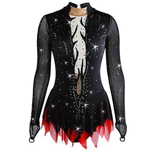 MLYYX Figur Skaten Kleid Für Mädchen Frauen Langärmlige Hakenfinger Trikots Für Rhythmische Gymnastik Hohl Eistanz Performance Kostüme,Schwarz,3XL von MLYYX