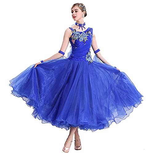 MLYYX Frauen Stickerei Ballsaal Wettbewerb Tanzkleidung Standard Moderne Walzer Kostüm Tango Kostüm Big Swing Rock,Blau,XL von MLYYX