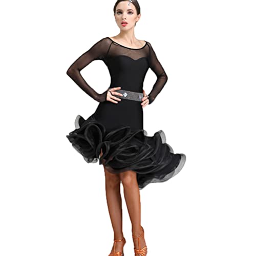 MLYYX Langärmlige Salsa Cha Cha Tanzkleider Klassisches Latin Performance Kostüm Für Damen Ballsaal Tanzkleidung Mit Rundhalsausschnitt Mit Gürtel Einfach,Schwarz,S MLYYX Langärmlige Salsa Cha Cha Tanzkleider Klassisches Latin Performance Kostüm Für Damen Ballsaal Tanzkleidung Mit Rundhalsausschnitt Mit Gürtel Einfach,Schwarz,S von MLYYX