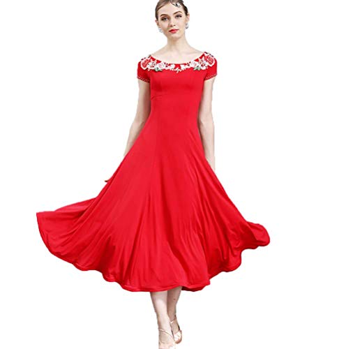 MLYYX Modern Waltz Tango Übungsrock Ballsaal Tanzkleider Für Damen Langarm Tanzoutfit Smooth Standard Tanzkleid,Rot,3XL von MLYYX