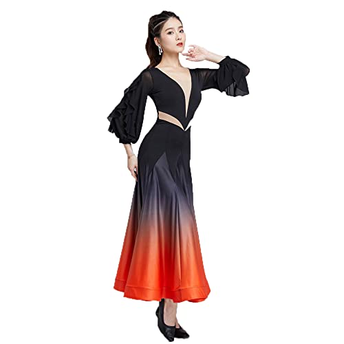 MLYYX Professionell rückenfrei Walzer Modernes Performance Kleid Gradienten Ballsaal Wettkampf Tanzkleider für Frauen Maschenspleiß Tango Sozialer Tanz Kostüme für das Training,B,M von MLYYX