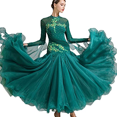 MLYYX Professionelle Ballsaal Wettkampf Kleider Walzer Tanzkleid Tango Performance Kostüm Moderne Flamenco Tanz Outfits,Dark Green,XXL von MLYYX