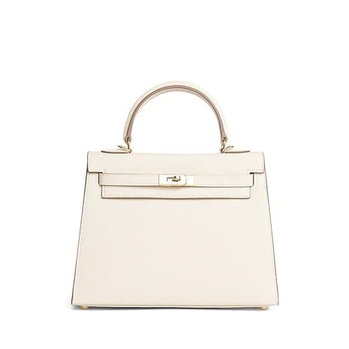 Damen Echtleder Handtaschen Mini Top Handle Klassisch Handtaschen, Crossbody Schultertasche, Street Fashion Pendlertasche (L,White-B) von MMBYTI