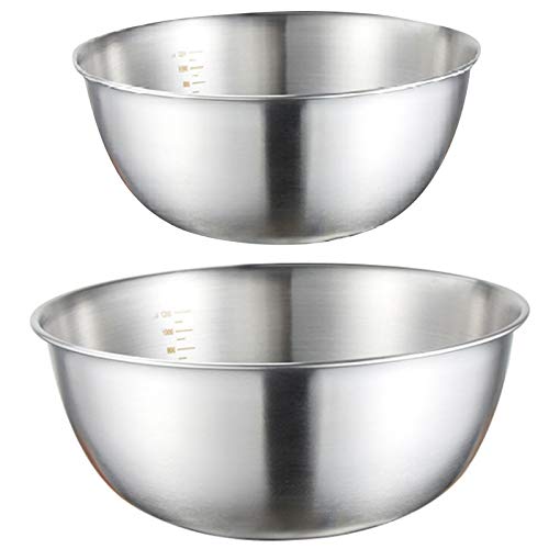 MMRTDJDR 2PCS Edelstahl Schüsseln Rührschüssel mit Skala Tief Rühren Eierschalen Küche Schüssel für Backen Salat Kochen von MMRTDJDR