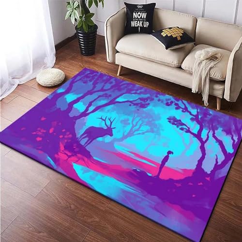 MMRTDJDR 3D Wildlife Rentier Baum Wald Bodenmatte Bereich Teppich Wohnzimmer Home Decor 140 x 200 cm / 55,11" x 78,74" Großer Teppich Küche Schlafzimmer Teppich Mädchen Junge Geschenke von MMRTDJDR