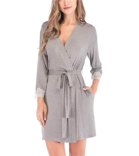 MMRTDJDR Bademantel Roben Damen Weiche Kimono Robe Dünne Pyjamas 3/4 Ärmel Bademantel V-Ausschnitt Homewear Frühling Sommer Bademantel von MMRTDJDR