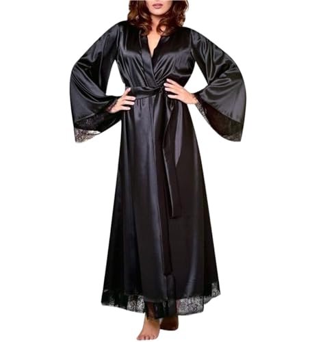 MMRTDJDR Bademantel Roben Frauen Sexy Lange Robe Kleid Spitze Trim Bademantel Leichte Brautjungfern Pyjama Nachthemd Bademantel von MMRTDJDR