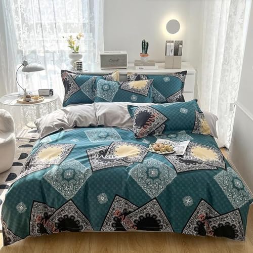 MMRTDJDR Blumenmikrofaser Duvet Cover Set Dekorative Duvet Cover alle Seasons Kopfdecke 4pc mit Reißverschlussbettwäsche, Blumenbettwäsche mit Reißverschluss, bedrucktes Musterkissenbezug mit von MMRTDJDR