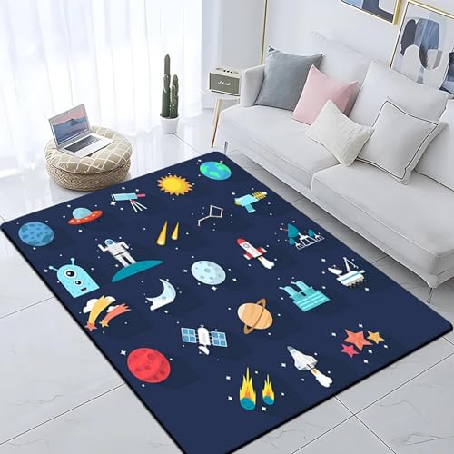 MMRTDJDR Cartoon-Astronauten-Planet-Weltraumteppiche für Wohnzimmer, 80 x 120 cm, Maschinen-Klassenzimmer-Teppich, Teppiche, Bodenmatte, 3D-Druck, Küchen-Bodenmatte, Eingangstür-Bodenmatte, von MMRTDJDR