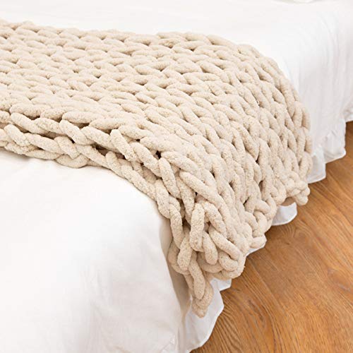 MMRTDJDR Gestrickte Decke, Grobstrick-Überwurf, klobige Decke, handgewebte Decke, Sofa-Überwurf, Dicke Fadendecke für Sofa, Bett, Heimdekoration, 100 x 120 cm, Beige von MMRTDJDR