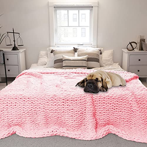 MMRTDJDR Grobstrick-Decke, Chenille-Überwurf, große weiche Strick-Überwurfdecke, gemütlich und sperrig, Decken und Überwürfe für Sofa, Couch oder Bett (Rosa 60 x 60 cm) (Rosa 120 x 150 cm) von MMRTDJDR