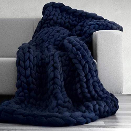 MMRTDJDR Grobstrickdecke Gestrickte Überwurfdecke Gestrickte Überwürfe für Betten Dicke Decke Grobstricküberwurf Grobstricküberwurfdecke Grobstrickdecke 100X100, Marineblau von MMRTDJDR