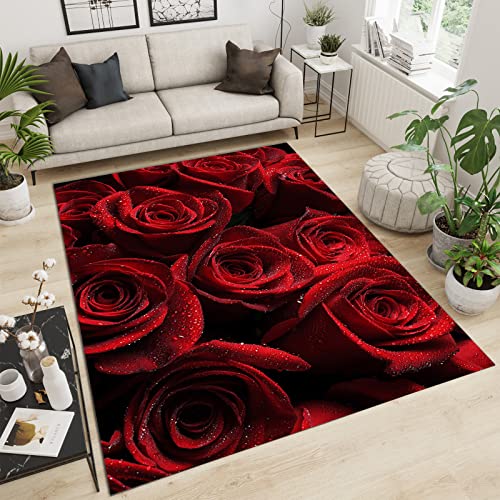 MMRTDJDR Großer Rosen-Teppich, 180 x 240 cm, Teppiche für Wohnzimmer, blühender mitternachtsroter Rosenblumen-Teppich, zarter Taurosen-Teppich, maschinenwaschbare Teppiche für Klassenzimmer, von MMRTDJDR