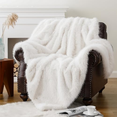 MMRTDJDR Luxus -Kunstfell -Wurfdecke - Großer 50 "x60 | Soft & Cosy Fluffy Decke für den Winter | Gewichtete Wurfdecke für Bett und Couch | Wohnkulturakzent (weiß) von MMRTDJDR