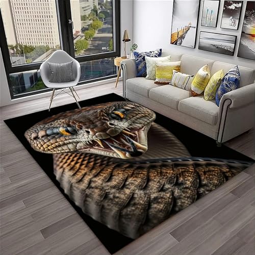 MMRTDJDR Python Venomous Snake 3D-gedruckte Fußmatten, rutschfeste Fußmatte, Teppichdruck, Teppiche für Wohnzimmer, Schlafzimmer, Küche, Badezimmer, 100 x 150 cm / 39,37 x 59,05 Zoll – Polyester, von MMRTDJDR