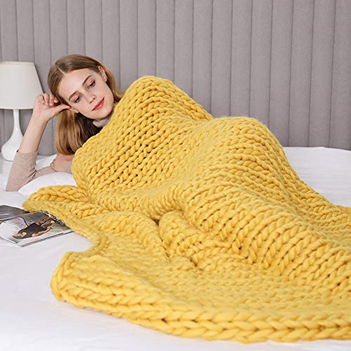 MMRTDJDR Strickdecke Stricküberwurf Grobstrickdecke Grobstricküberwurf Grobstricküberwurf Dicke Decke Gestrickte Überwürfe für Betten Gestrickte Überwurfdecke 100X120, gelb von MMRTDJDR