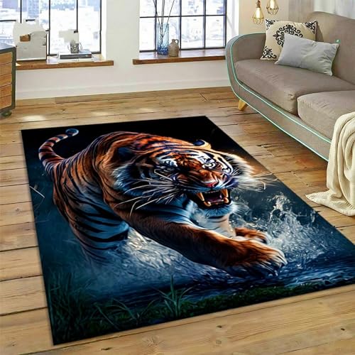 MMRTDJDR Teppich Tiger Jungle Wildlife 3D-Gedruckter Teppich Polyester Soft Touch Kurzflorteppich Rutschfester Flächenteppich Leicht zu reinigen für Wohnzimmer Schlafzimmer Küche Bodenmatte 100 x 120 von MMRTDJDR