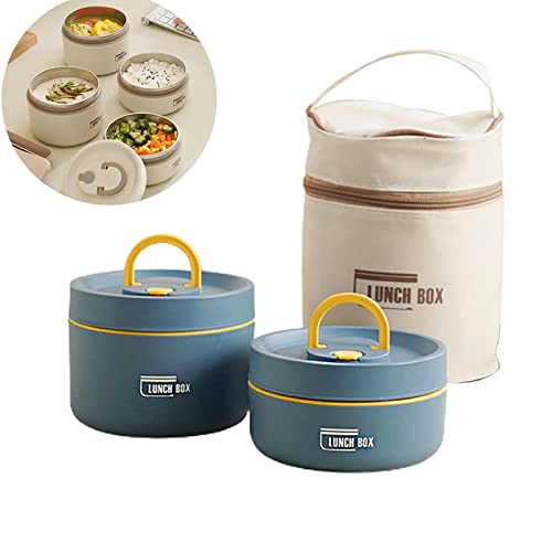 MMRTDJDR Tragbares Thermo-Lunchbox-Set, Neuer stapelbarer Lebensmittelbehälter aus Edelstahl mit isolierter Tasche, isolierte Lunchbehälter, Thermo-Lunchbox, Bento-Box-Set (blau, 2 Schichten) von MMRTDJDR