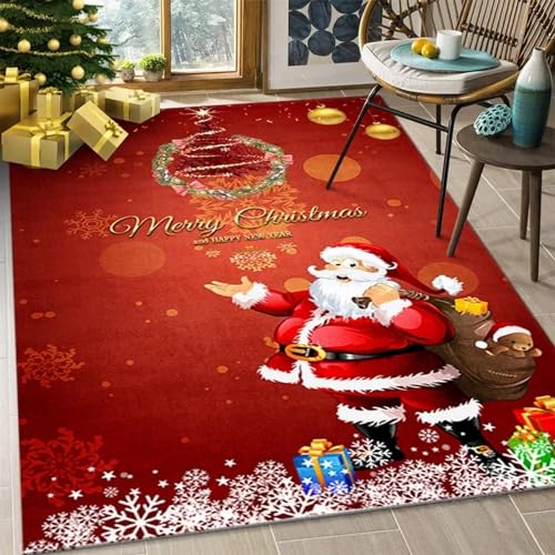 MMRTDJDR Weihnachts-Weihnachtsmann-Schneemann-Rentier-Teppich, 80 x 120 cm, 3D-Gedruckter Teppich für den Innenbereich, 3D-Digitaldruck-Teppich, Wohnzimmer, Schlafzimmer, Sofa, Matte, Fußmatte, von MMRTDJDR