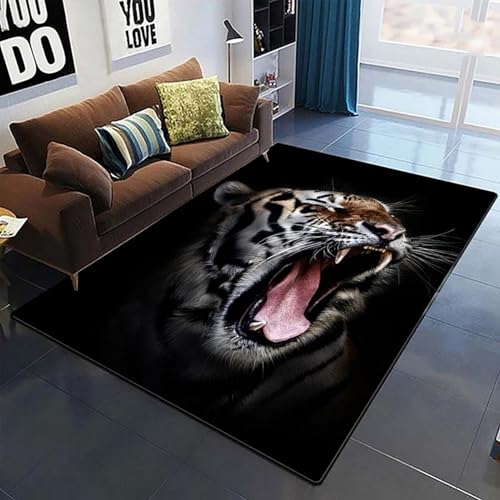 MMRTDJDR Wohnzimmerteppich, 3D-Tiger, Wald, Dschungel, Katze, Bedruckt, Bodenmatte, Badezimmer-Fußmatte, Bereichsteppich, Teenager-Schlafzimmer, dekorative Spielzimmermatte, 140 x 200 cm / 55,11 x von MMRTDJDR