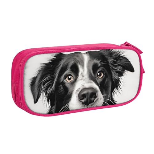 Border Collie Federmäppchen, Reißverschluss Glattes Federmäppchen, Tragbares Federmäppchen Große Schule Schreibwaren Aufbewahrungstasche Make-up Tasche, rose, Einheitsgröße, Kosmetikkoffer von MMSJSBVY