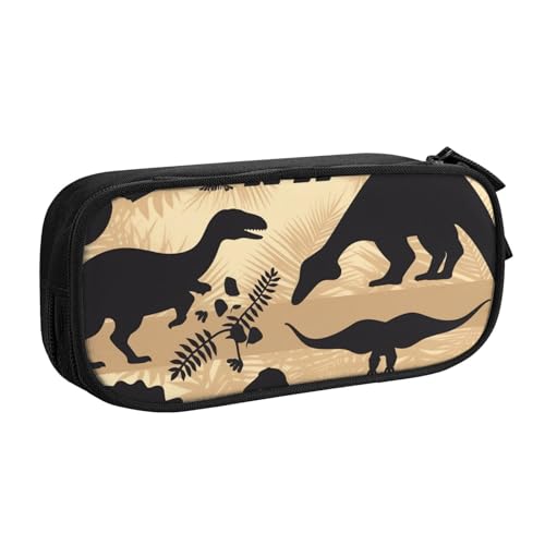 Dinosaurier Silhouette Federmäppchen Reißverschluss Glatt Federmäppchen Tragbare Federmäppchen Große Schule Schreibwaren Aufbewahrungstasche Make-up Tasche, Schwarz , Einheitsgröße, Kosmetikkoffer von MMSJSBVY